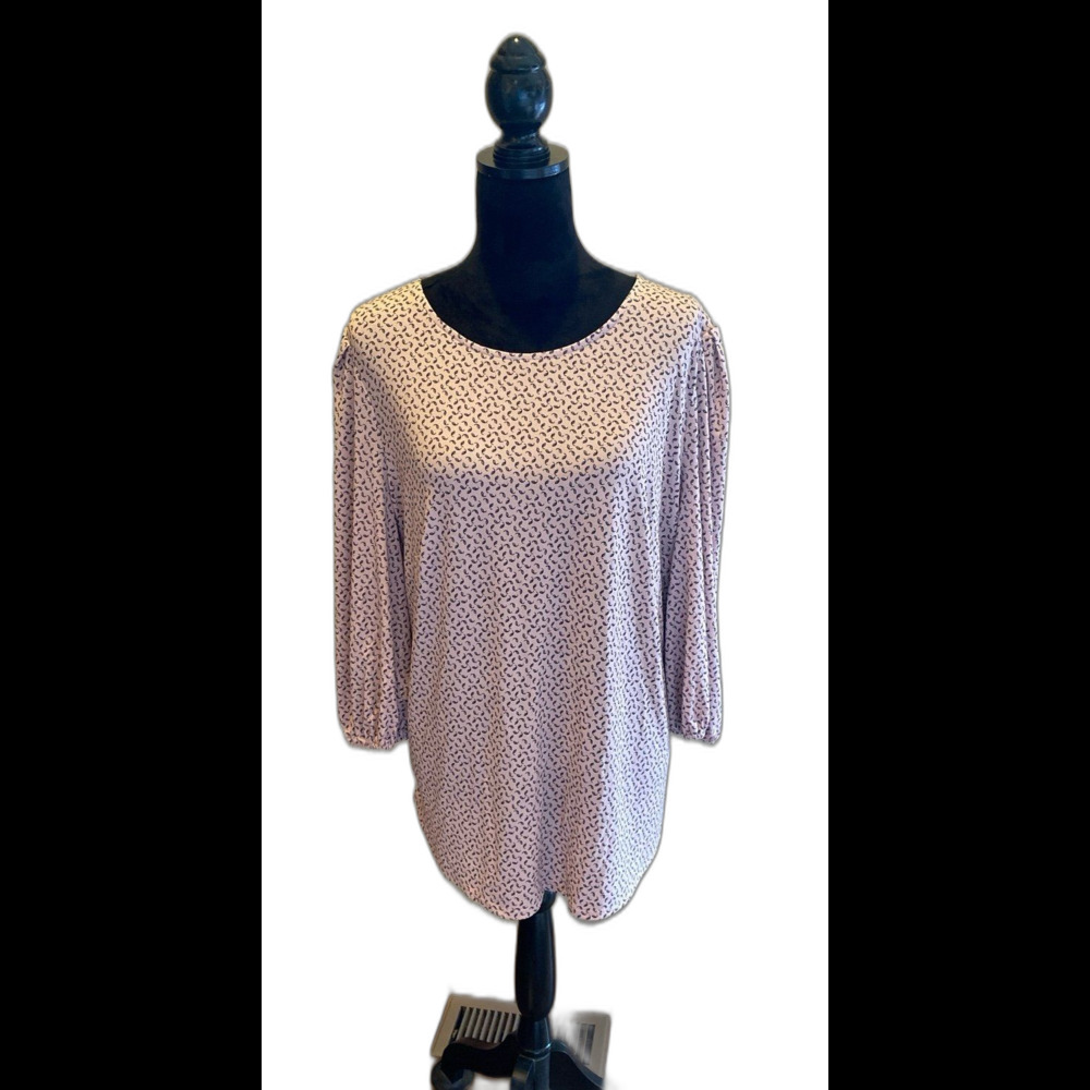 Adrienne Papell Blouse Soft Blush Pink Sz 1X Stretchy 3/4‎ Sleeve Casual Stylish